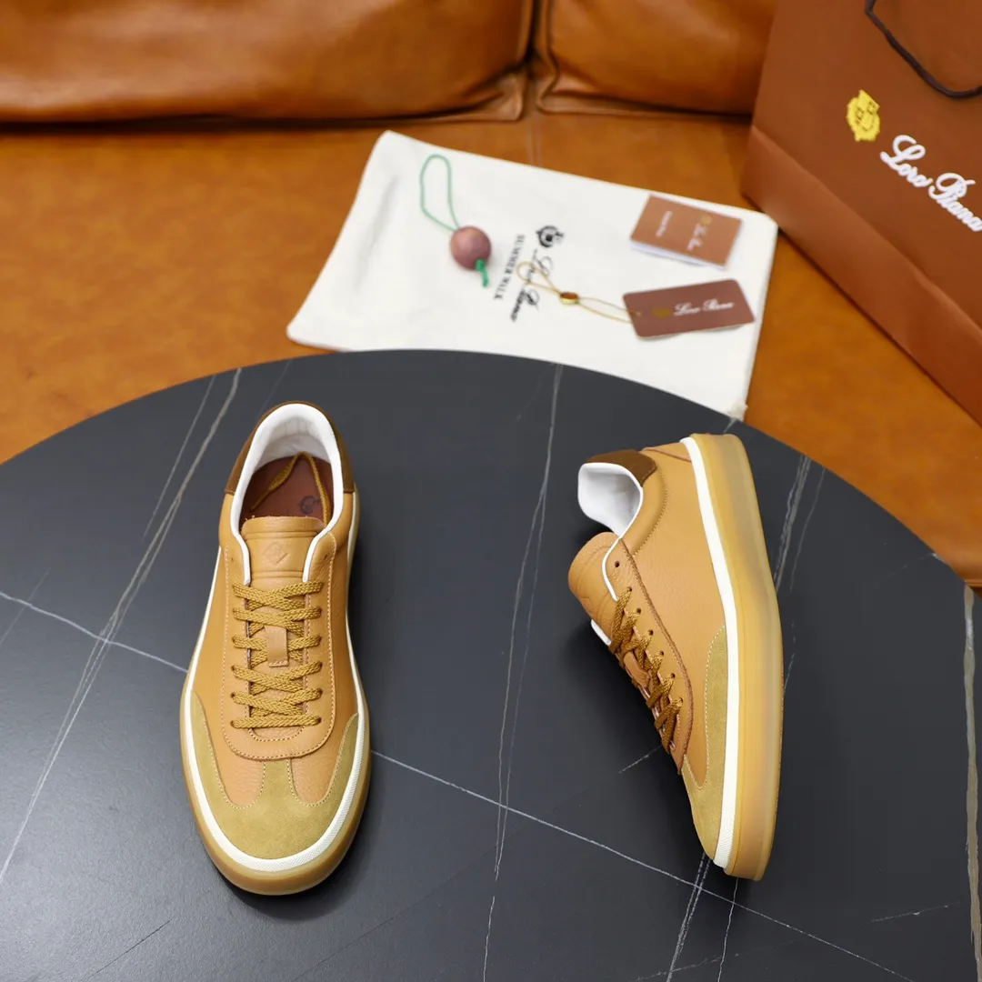 Men's Men's Shoes💰540💰••New Products•• LoroPian*_Noyo-Pianya New men's casual moral training sneakers, LP lace-up casual shoes!  Made of original imported soft cowhide and suede fabric, it highlights the sporty style. The heel is decorated with logo embossing and the original molding. The raw rubber translucent sole combined with the color welt adds a sense of modernity to the shoe. The shoe is overall refreshing and easy to match with style. It has a full cowhide lining for the feet. The original box packaging at the counter comes with wooden balls and a dust bag! Size: 38-44 (.45 customized)